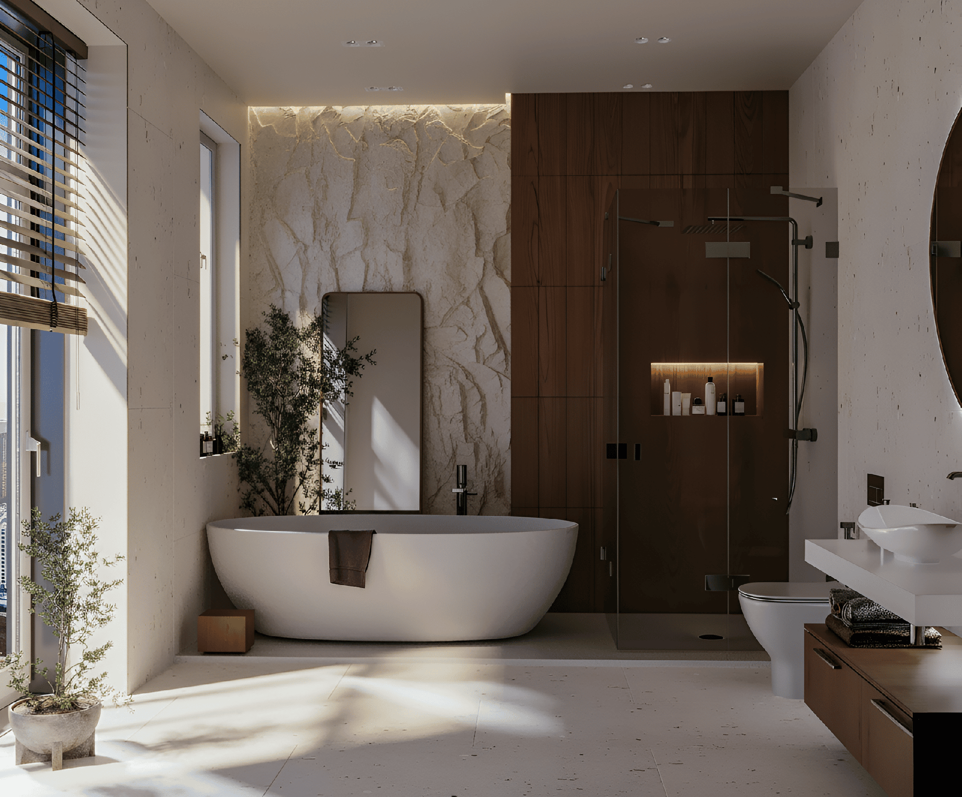Mur d'accent en effet roche posé derrière une baignoire
