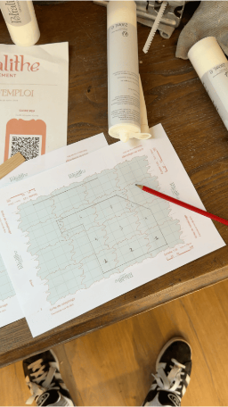 Plan de calepinage des panneaux muraux Óros avant pose sur mur intérieur